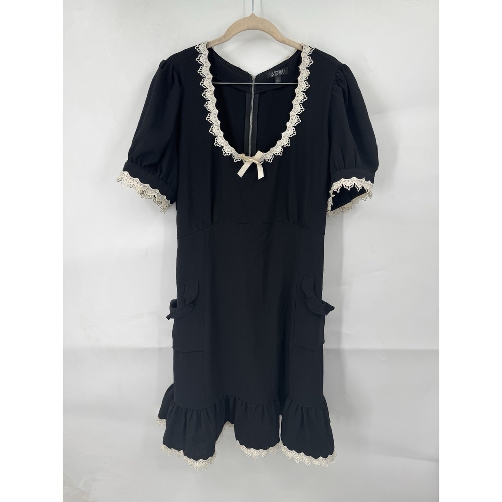 Widow Dollskill Porcelain Gaze Dark Coquette Mini Dress Sz 1X Black Dark Cottage